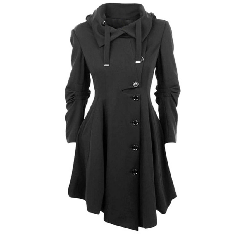 Wool Autumn Trench Goth Lapel Peacoat Outwear Thick Hood Jacket