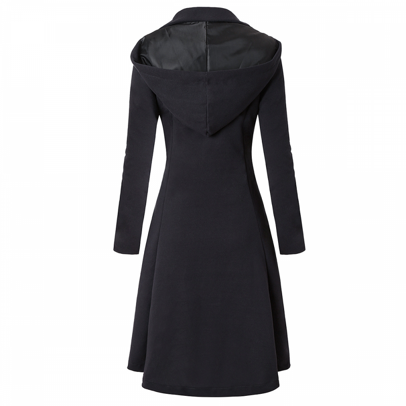 Wool Autumn Trench Goth Lapel Peacoat Outwear Thick Hood Jacket