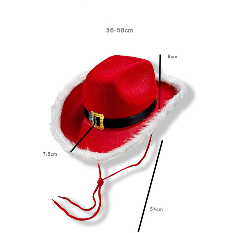 Christmas Hat Red Cowboy Hat White Beard Glasses Belt Gloves Set