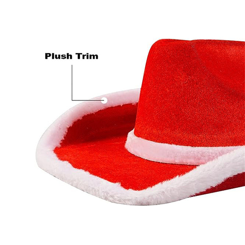 Christmas Hat Red Cowboy Hat White Beard Glasses Belt Gloves Set