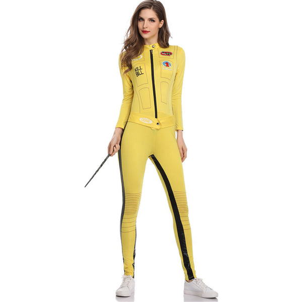 Yellow Racing Girl One-piece Motorcycle Suit Pole Dancing Jumpsuit