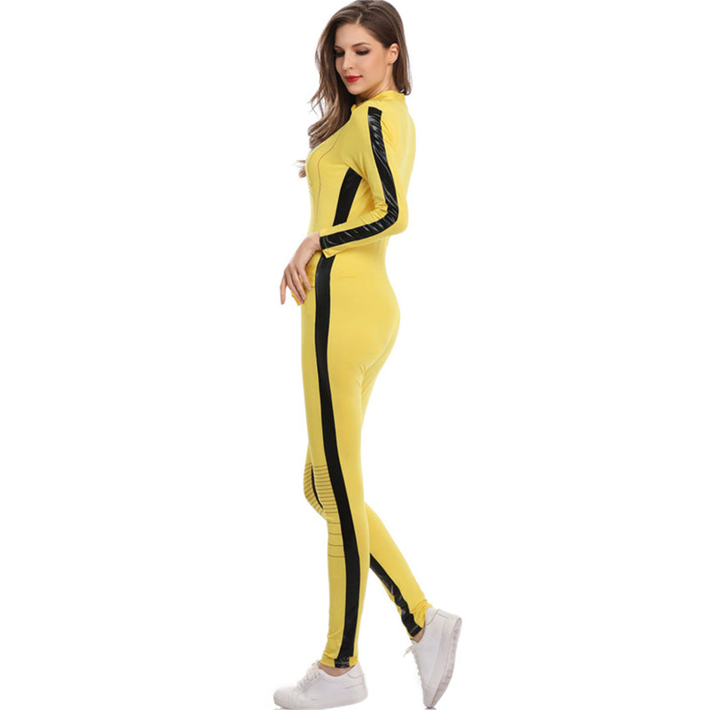 Yellow Racing Girl One-piece Motorcycle Suit Pole Dancing Jumpsuit