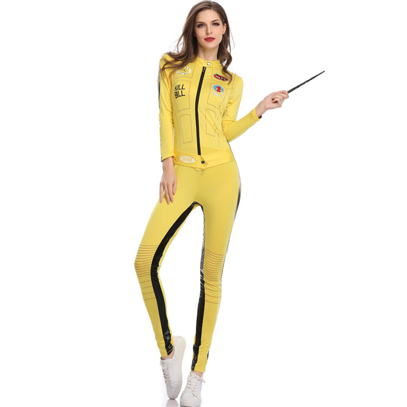 Yellow Racing Girl One-piece Motorcycle Suit Pole Dancing Jumpsuit