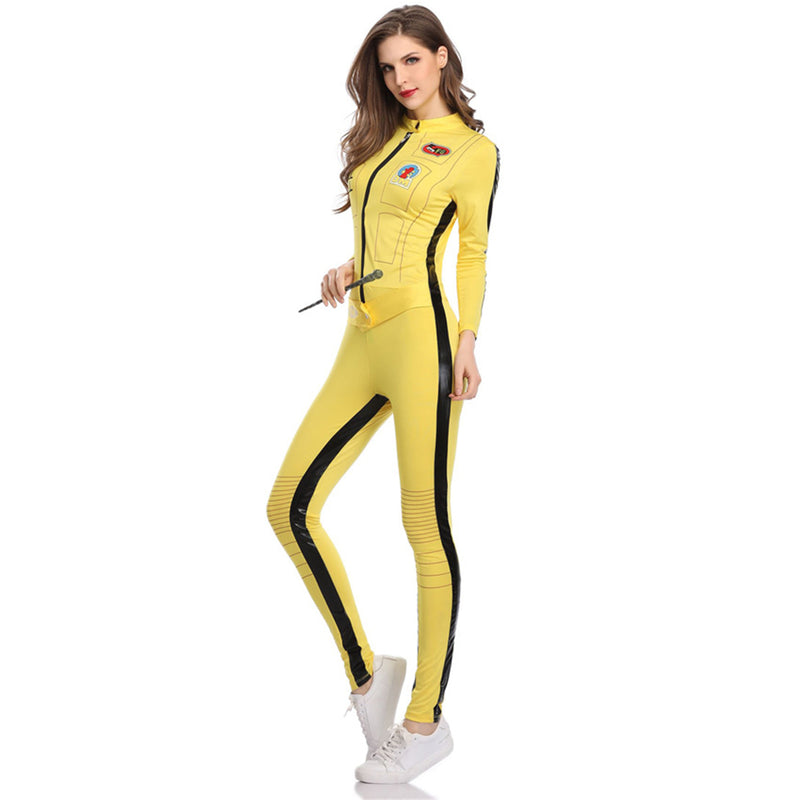 Yellow Racing Girl One-piece Motorcycle Suit Pole Dancing Jumpsuit