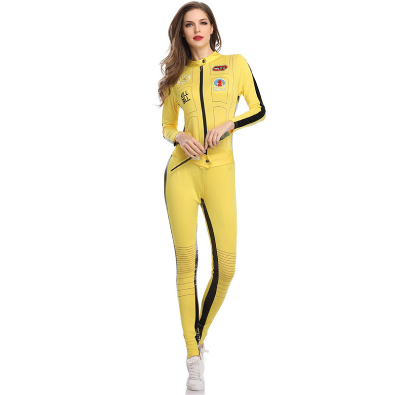 Yellow Racing Girl One-piece Motorcycle Suit Pole Dancing Jumpsuit