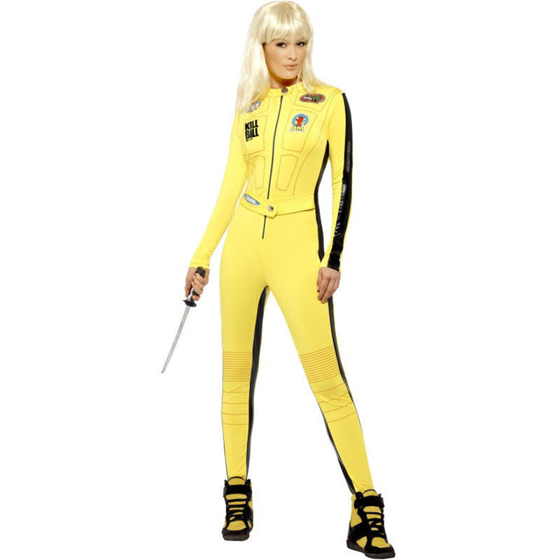 Yellow Racing Girl One-piece Motorcycle Suit Pole Dancing Jumpsuit