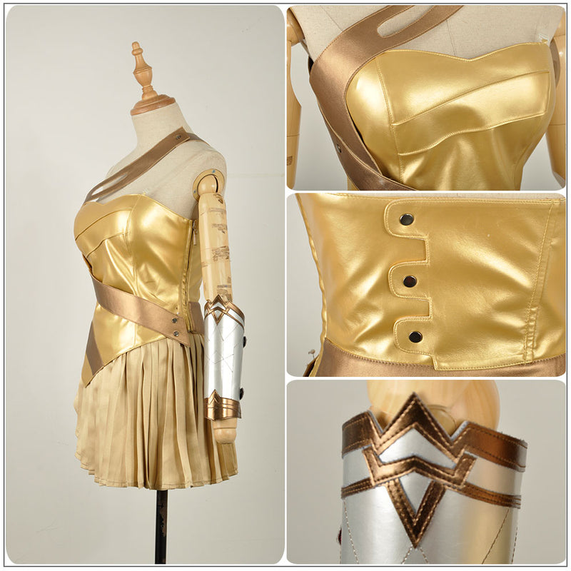 Batman v Superman:Dawn of Justice Wonder Woman Cosplay Costume DC Comics Golden Dress Skirt-4