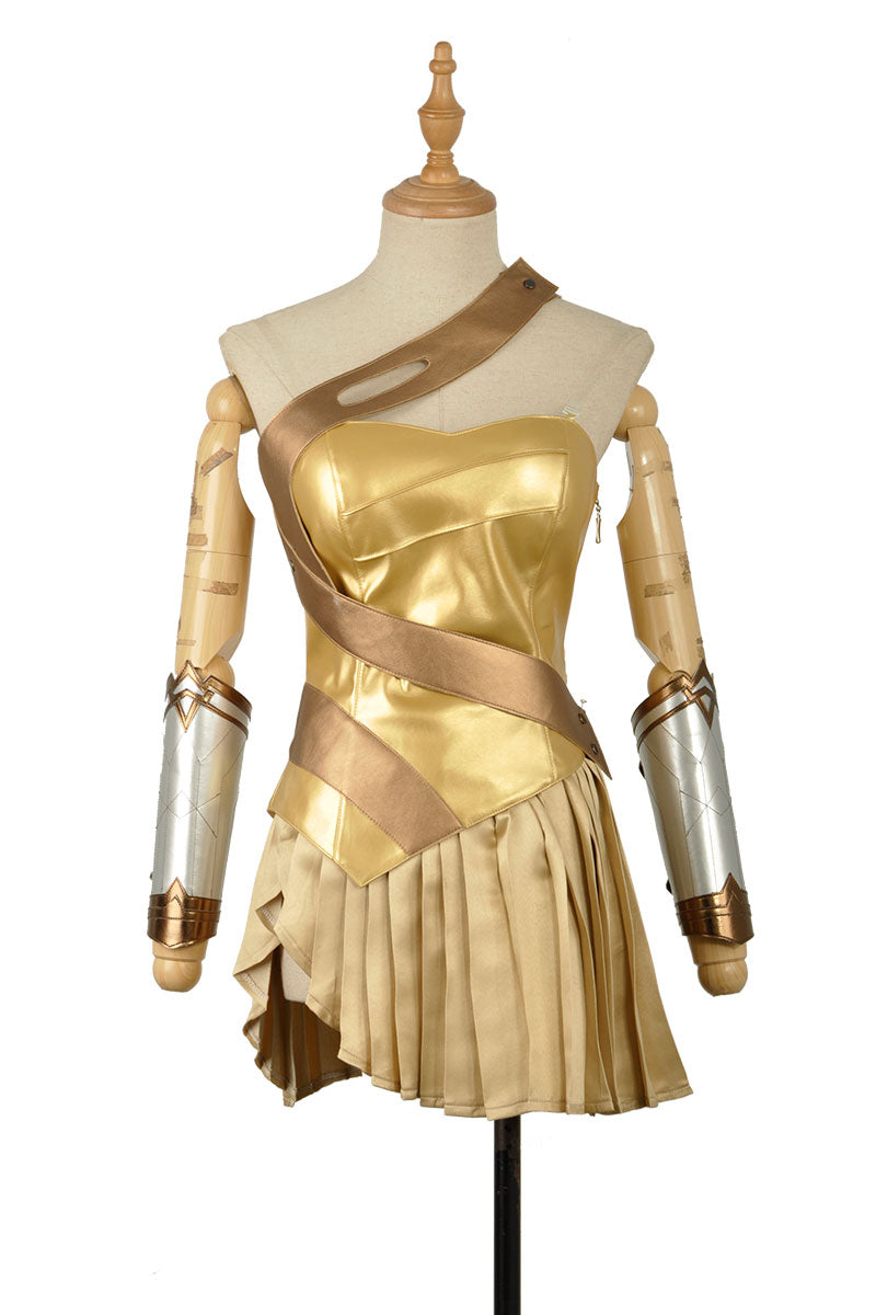 Batman v Superman:Dawn of Justice Wonder Woman Cosplay Costume DC Comics Golden Dress Skirt-7